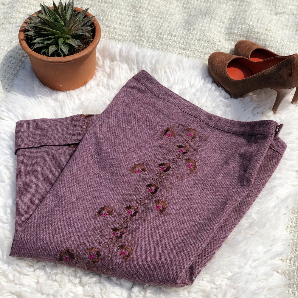 Betsy Johnson wool Embroidered Gaucho Pants, lined.